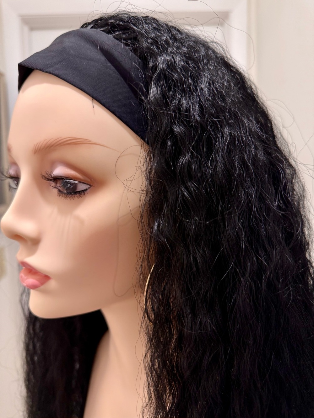 HAIR, 30” Kinky Curly Attached Headband Hair Jet Black